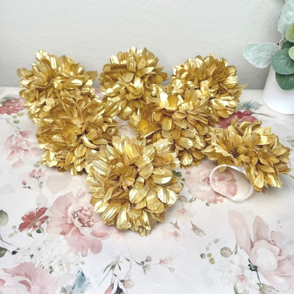 Set of 7 Metallic Gold Floral‎ Napkin Rings Flower Table Decor Wedding Holiday
